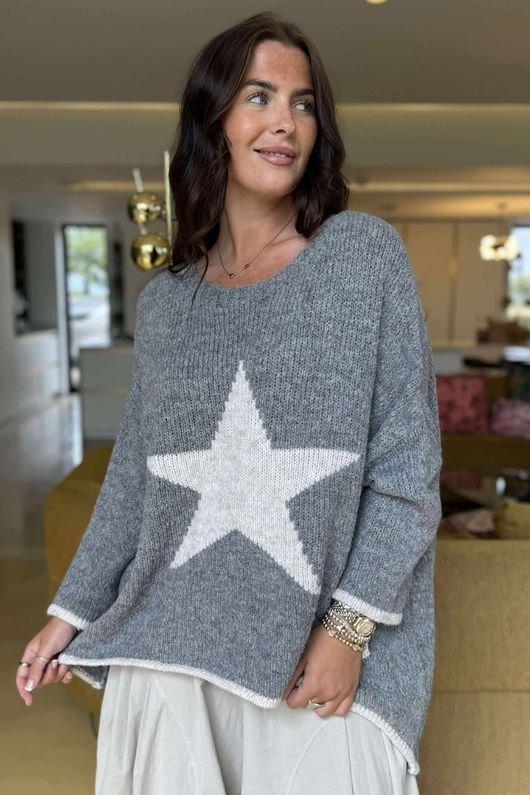Big Softie Star Slouch Knit Grey Marl -
